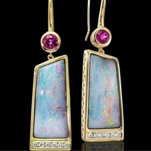 Gold and Pink Opalescent Stone Earrings with Accent Gems